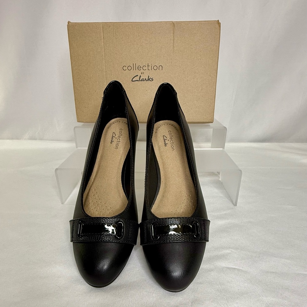 Clarks Black Mallory Strap Wedges - NWT